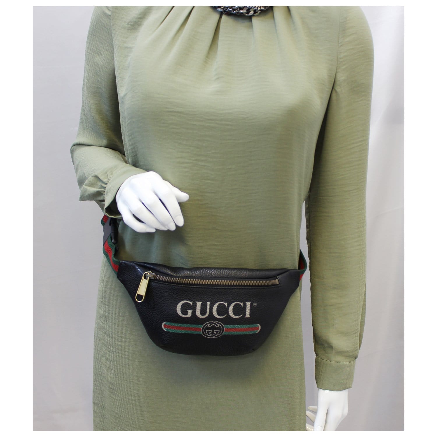 Gucci Print Belt Waist Bum Bag Leather Black Accessory