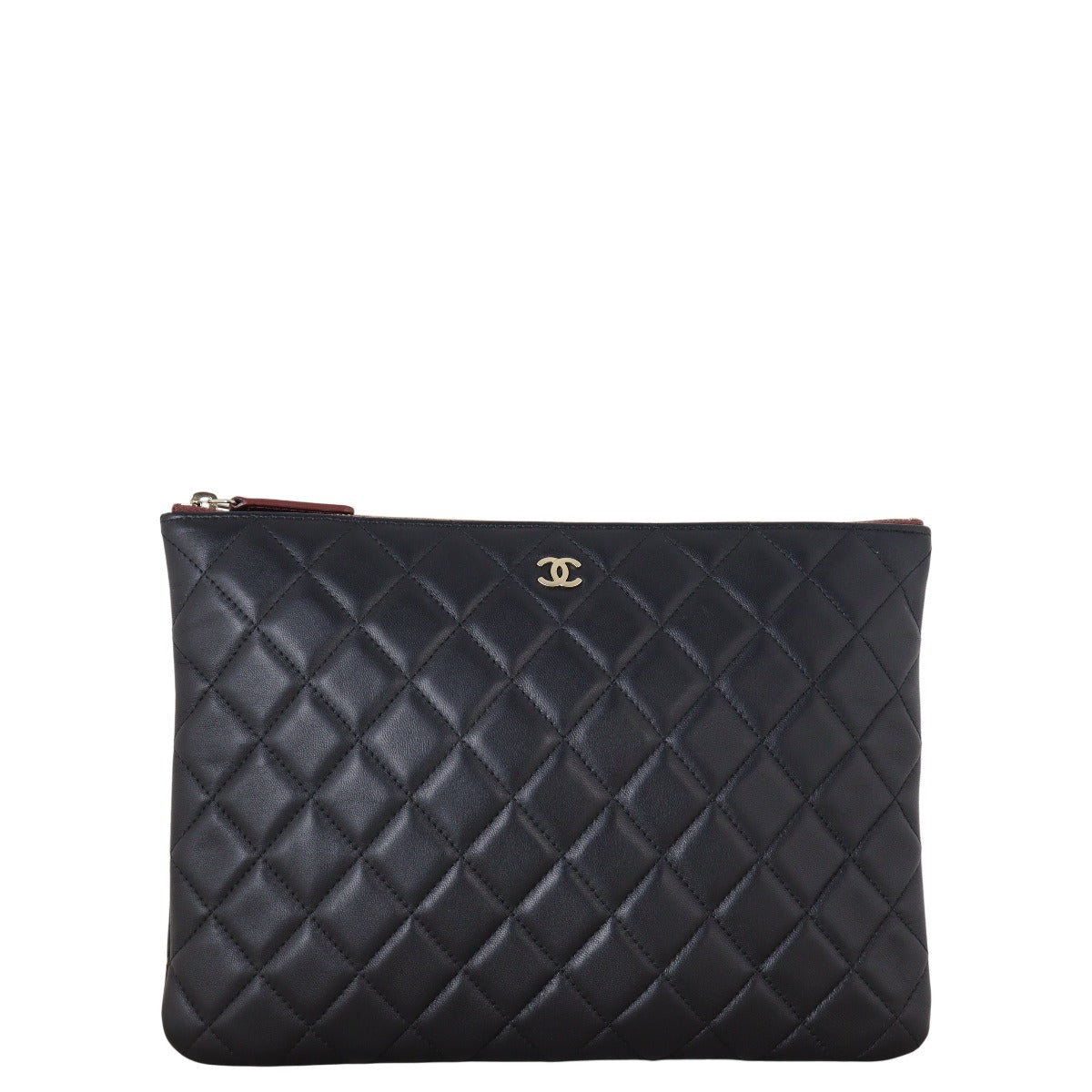 Chanel Classic O-Case Pouch Handbag Quilted Black Clutch Bag