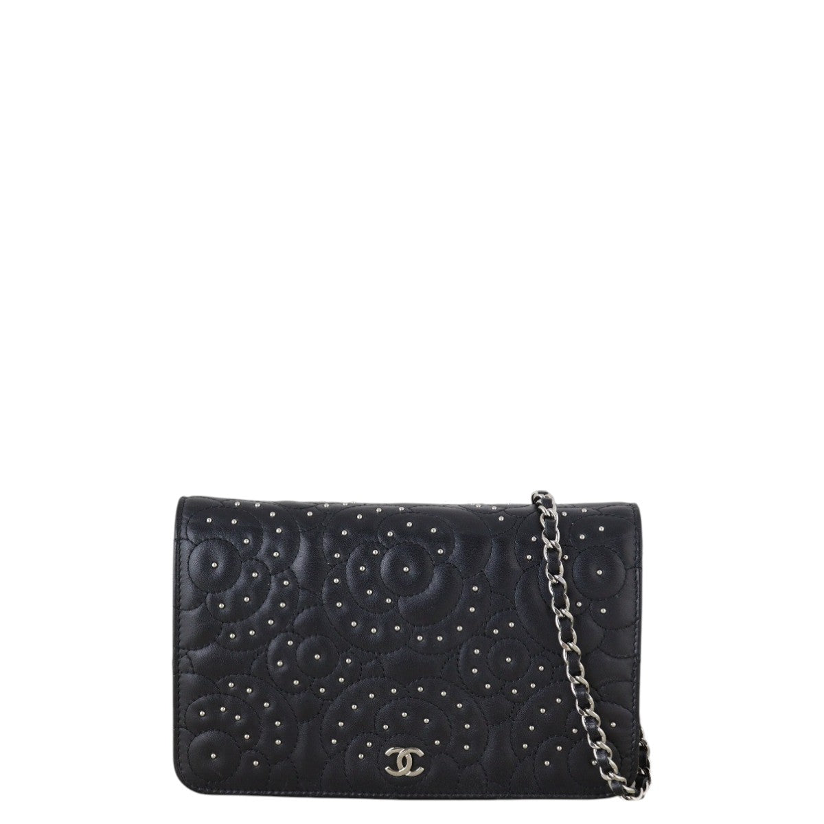 Chanel Camellia Studded Wallet on Handbag Black Chain Crossbody Bag
