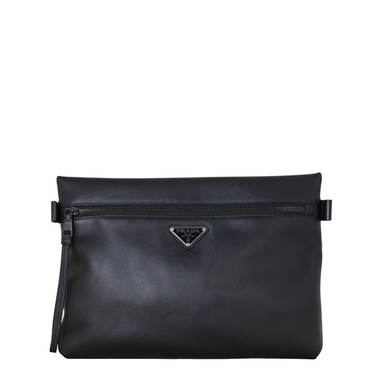 Prada Handbag Pouch Leather Black