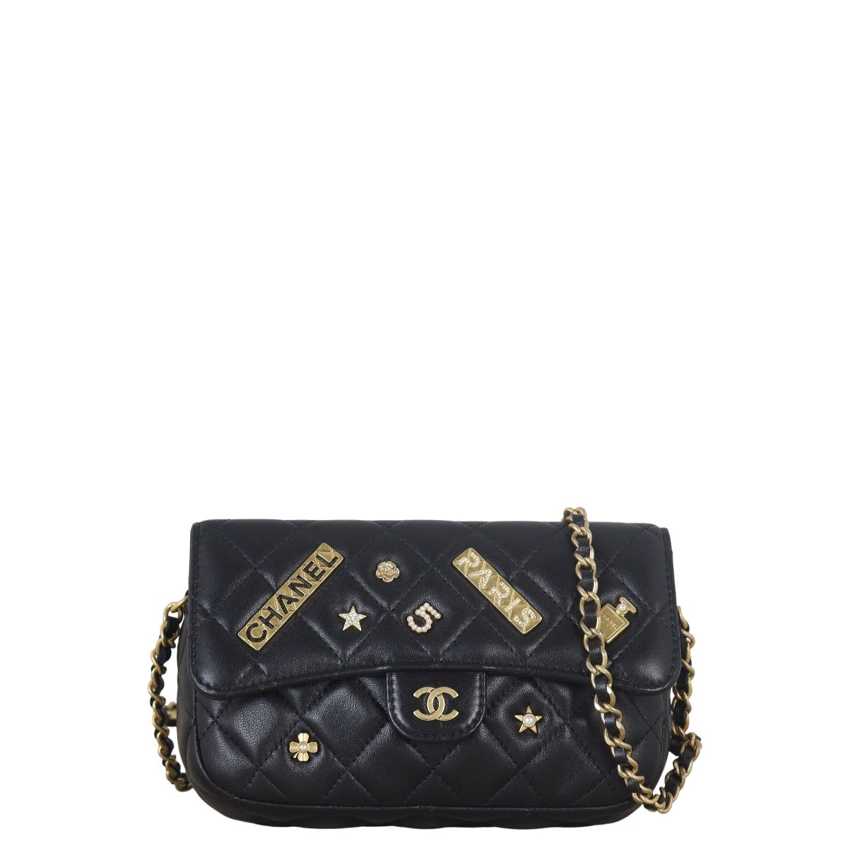 Chanel Classic Flap Phone Holder on Lucky Charms Quilted Black Crossbody Bag