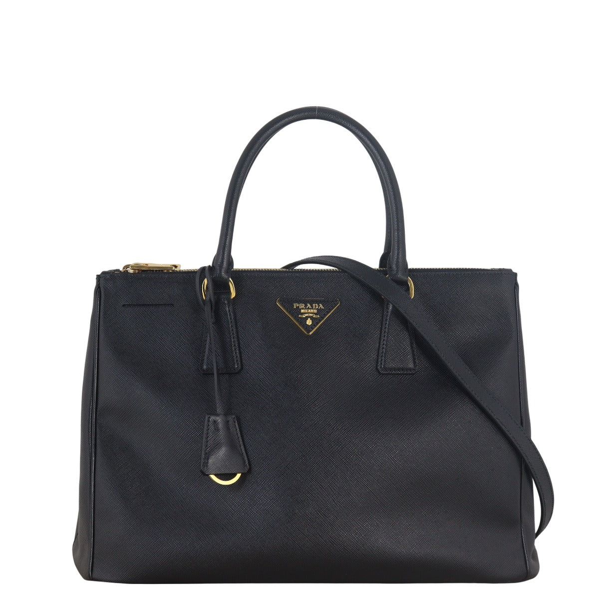 Prada Tote Bag Lux Galleria Double Tote 2 Saffiano Black Medium Shoulder Bag