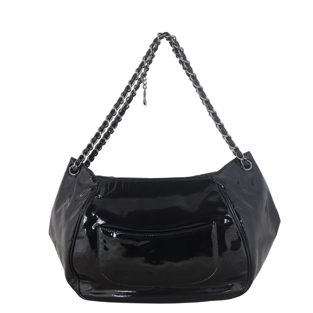 Chanel Camellia Accordion Bag Patent Black Flap Shoulder Bag