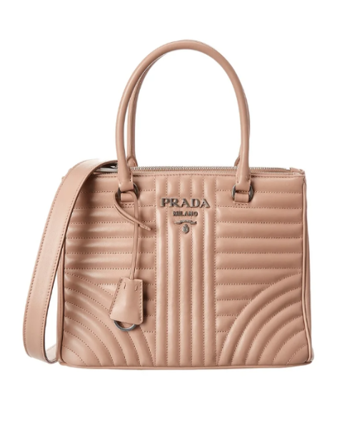 Prada Diagramme Handbag Powder Leather Pink Travel Bag