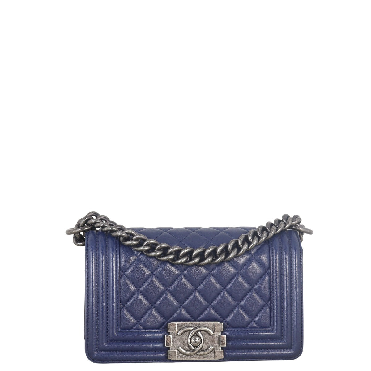Chanel Boy Handbag Quilted Blue Crossbody Bag