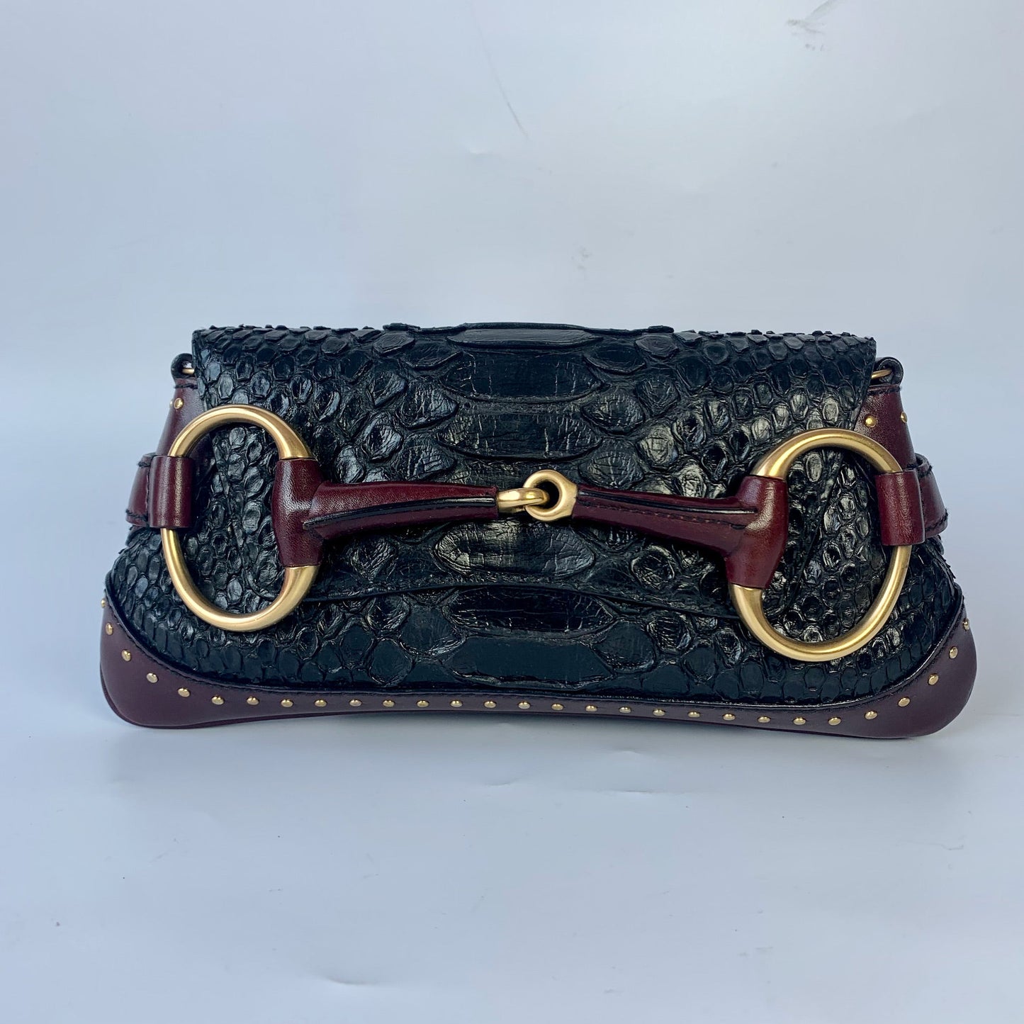 Gucci Horsebit Skin Burgundy based Hardware Leather Crocodile Black Gold Handbag