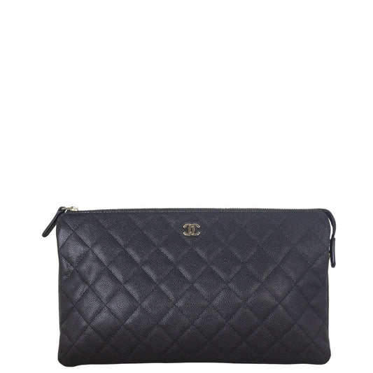Chanel Classic Double Pocket Zip Pouch Handbag Quilted Black