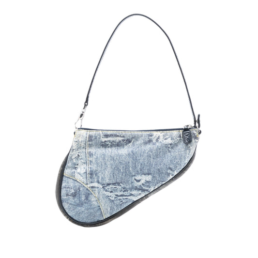 Dior Handbag Print Saddle Pochette Shoulder Bag Canvas Denim Blue