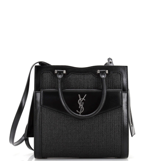 YSL Saint Laurent Saint Laurent Trending Uptown Tote With Leather Raffia Tote Bag Leather Small