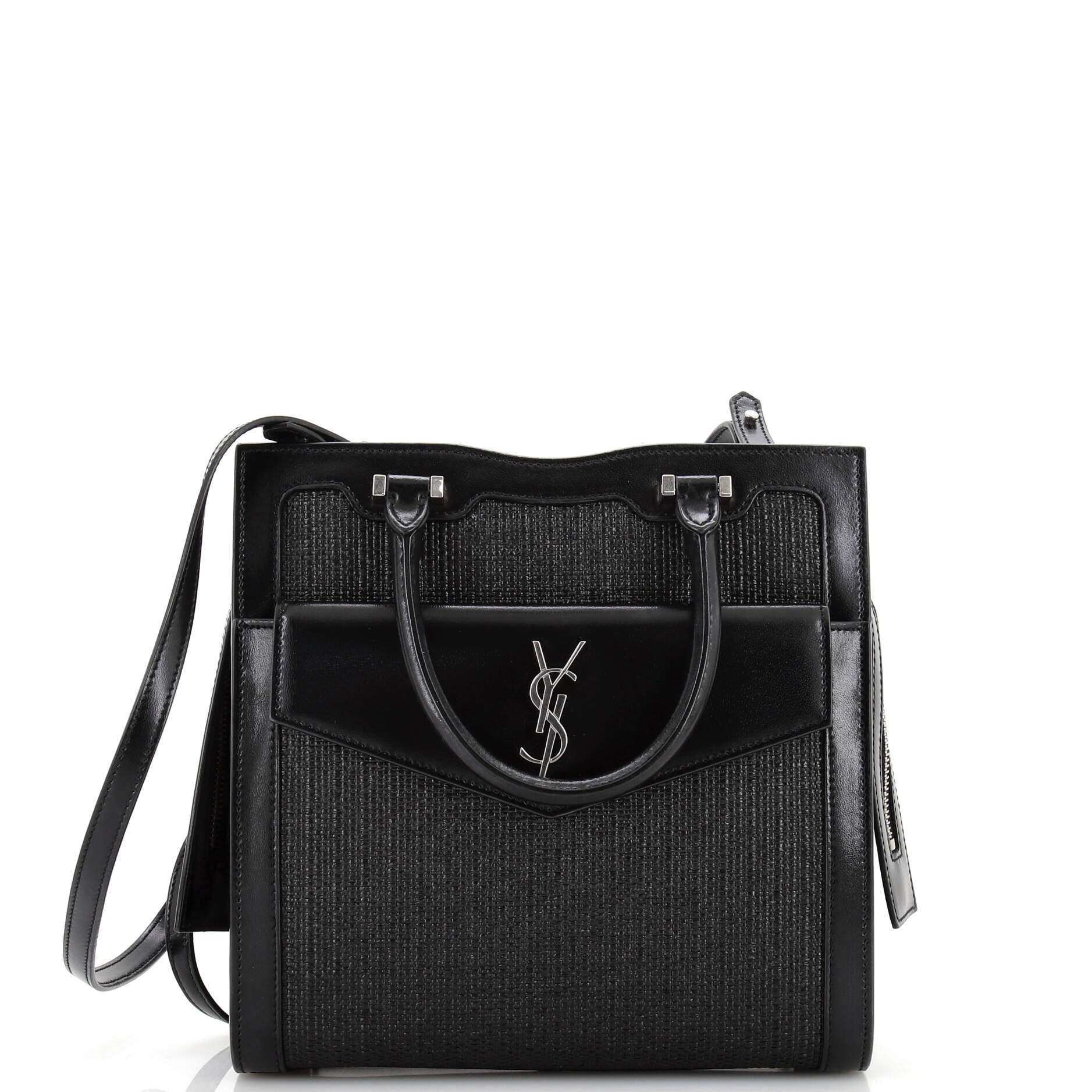 YSL Saint Laurent Saint Laurent Trending Uptown Tote With Leather Raffia Tote Bag Leather Small