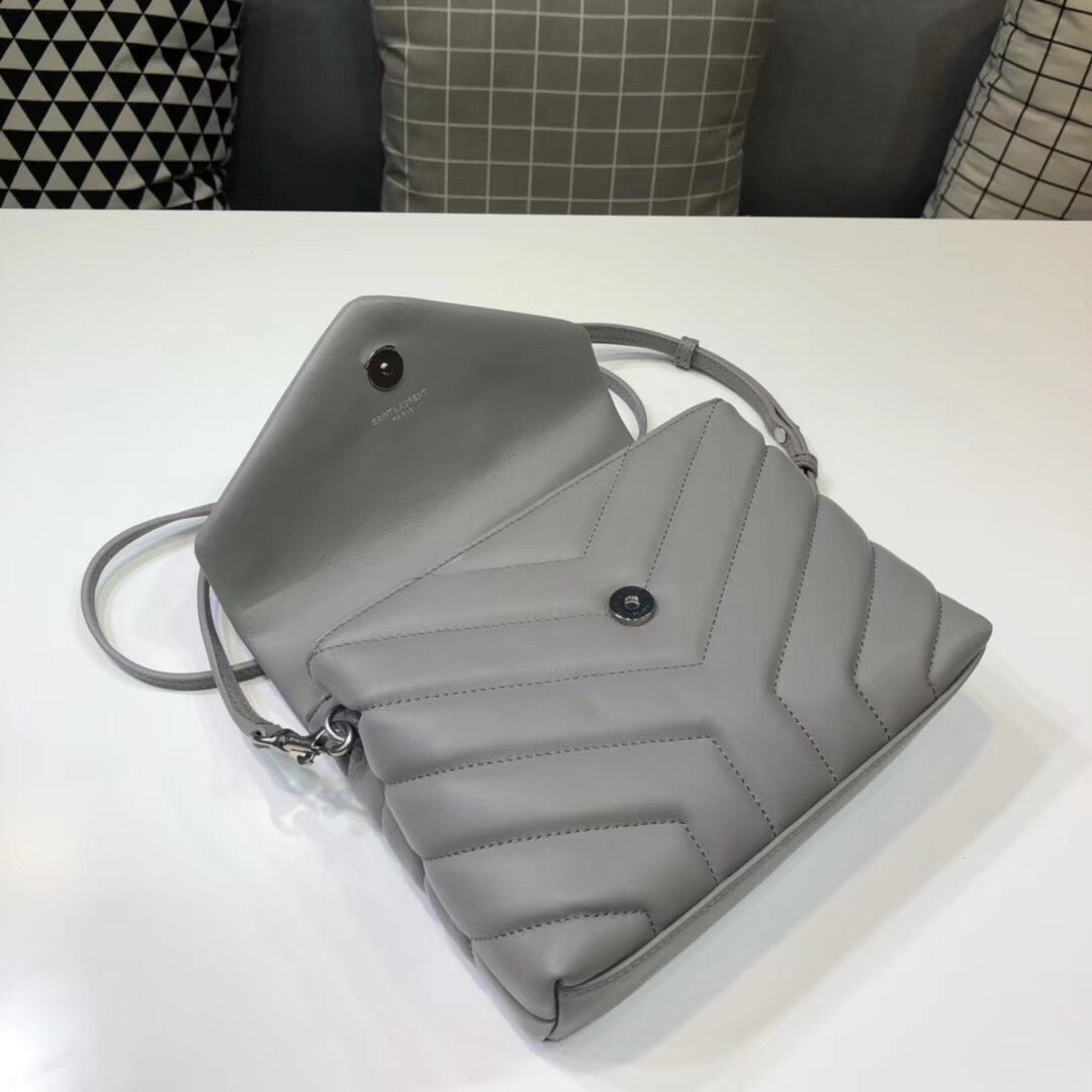 YSL Saint Laurent Loulou 7in 18cm Grey Mini Shoulder Bag