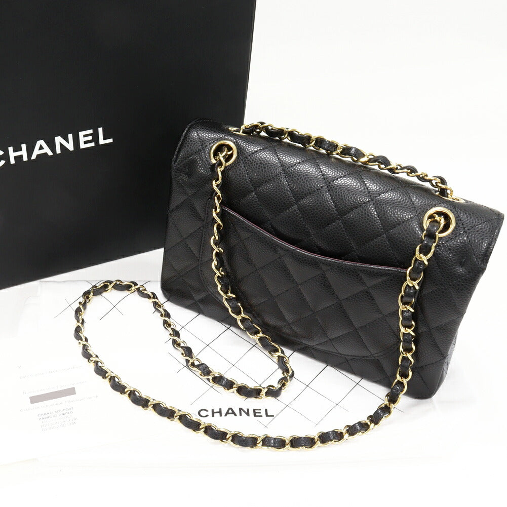 Chanel Grained Calfskin Classic Matelassé 2way Bag Black Gold Hardware