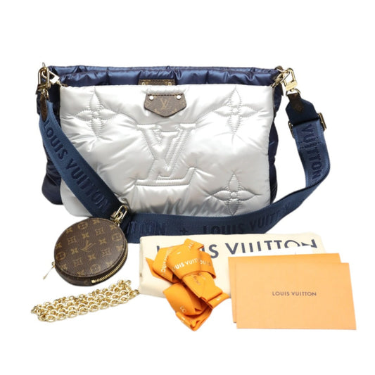 Louis Vuitton M21057 Recycled Navy Maximulti Pochette Monogram Canvas Nylon Silver Shoulder Bag