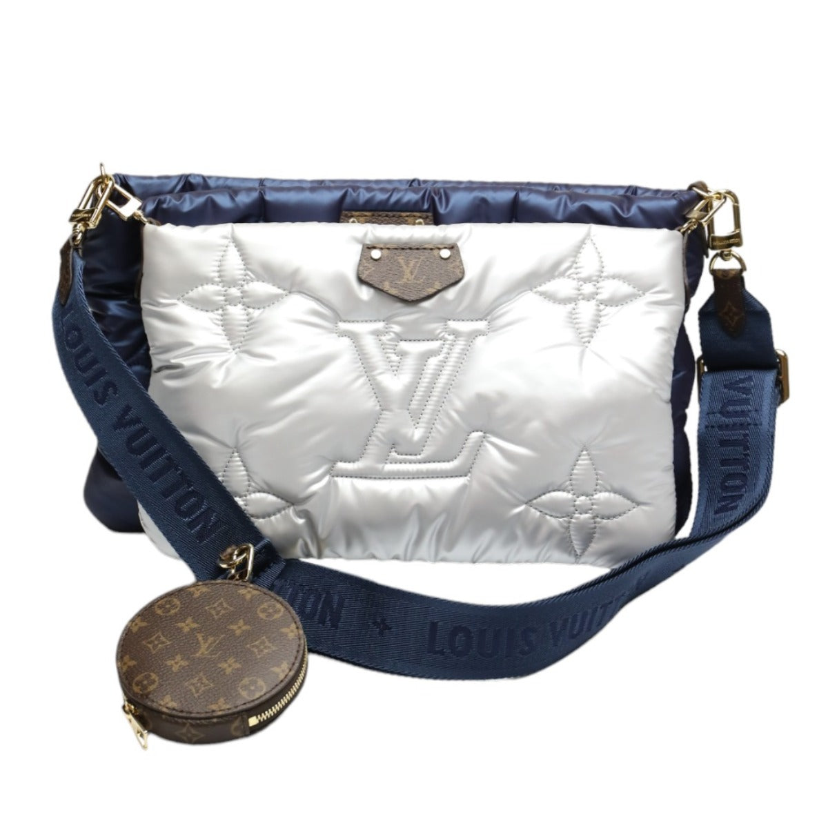 Louis Vuitton M21057 Recycled Navy Maximulti Pochette Monogram Canvas Nylon Silver Shoulder Bag