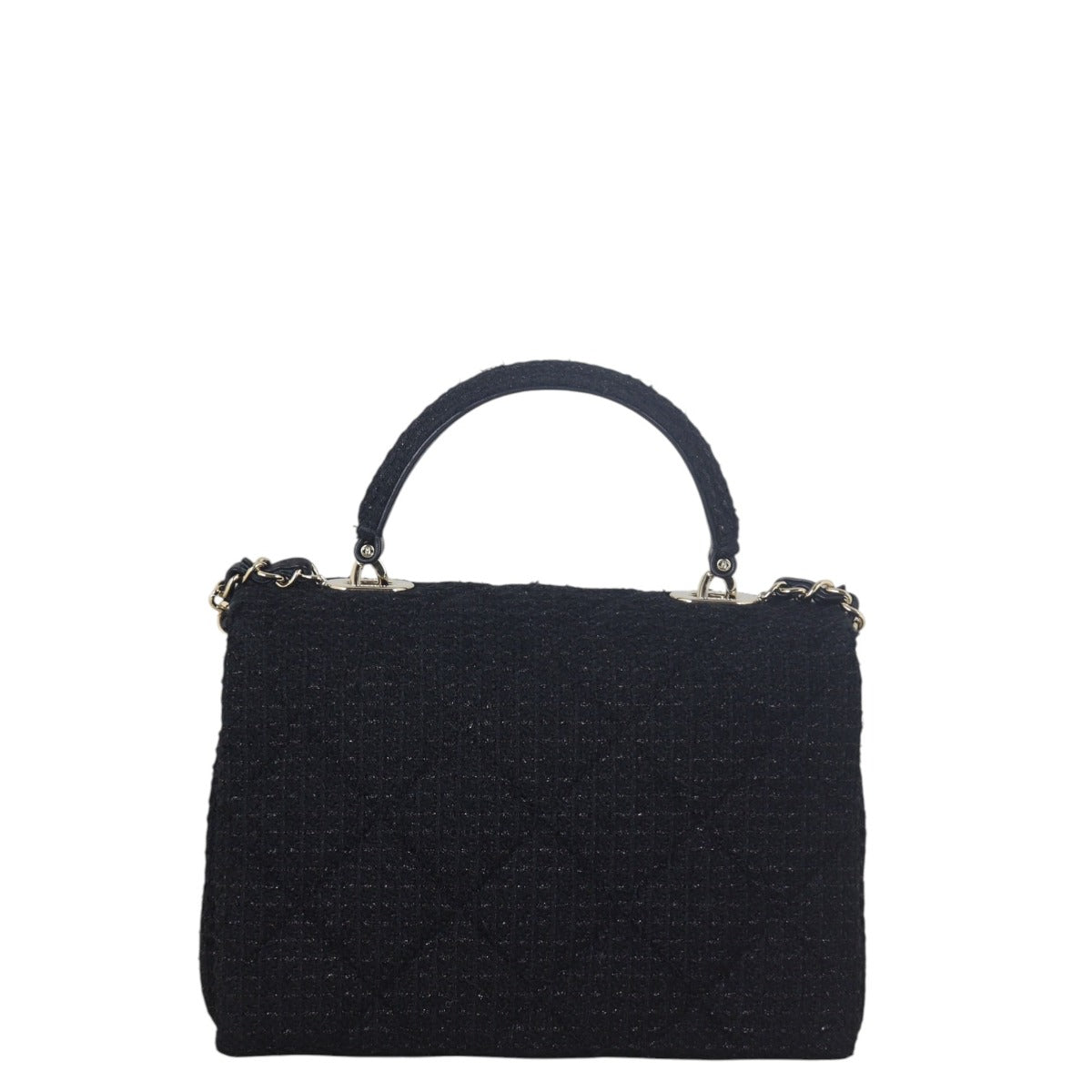 Chanel Top Handle Tweed Black Flap Crossbody Bag