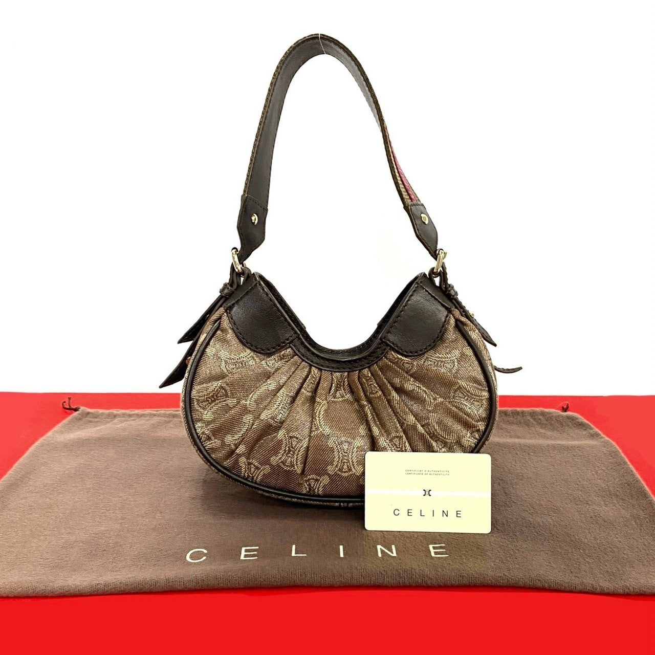 Triomphe Logo Pattern Women Leather Canvas Travel Bag