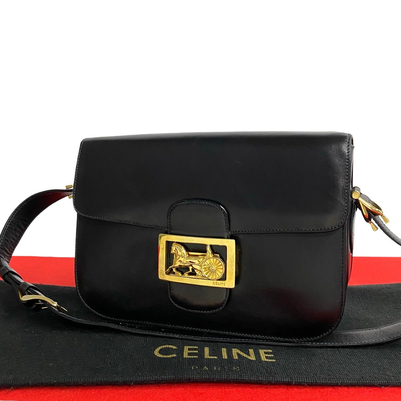 Shoulder Bag Carriage Metal Women(Unisex) Leather Black
