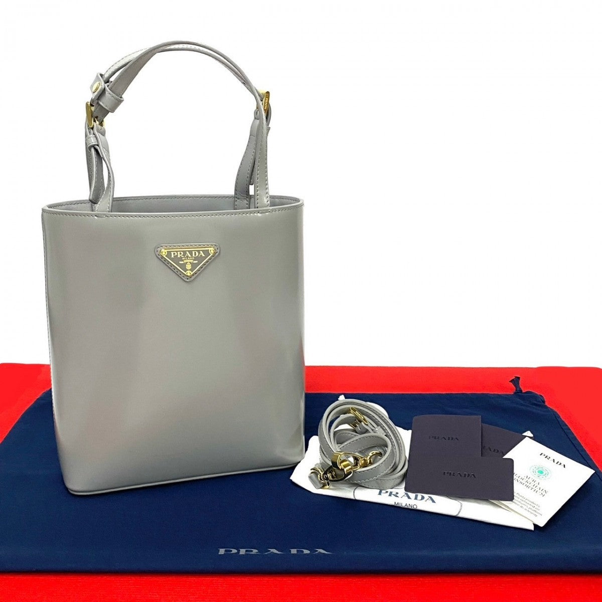 Shoulder Bag Gray Triangle Metal Women Leather Logo