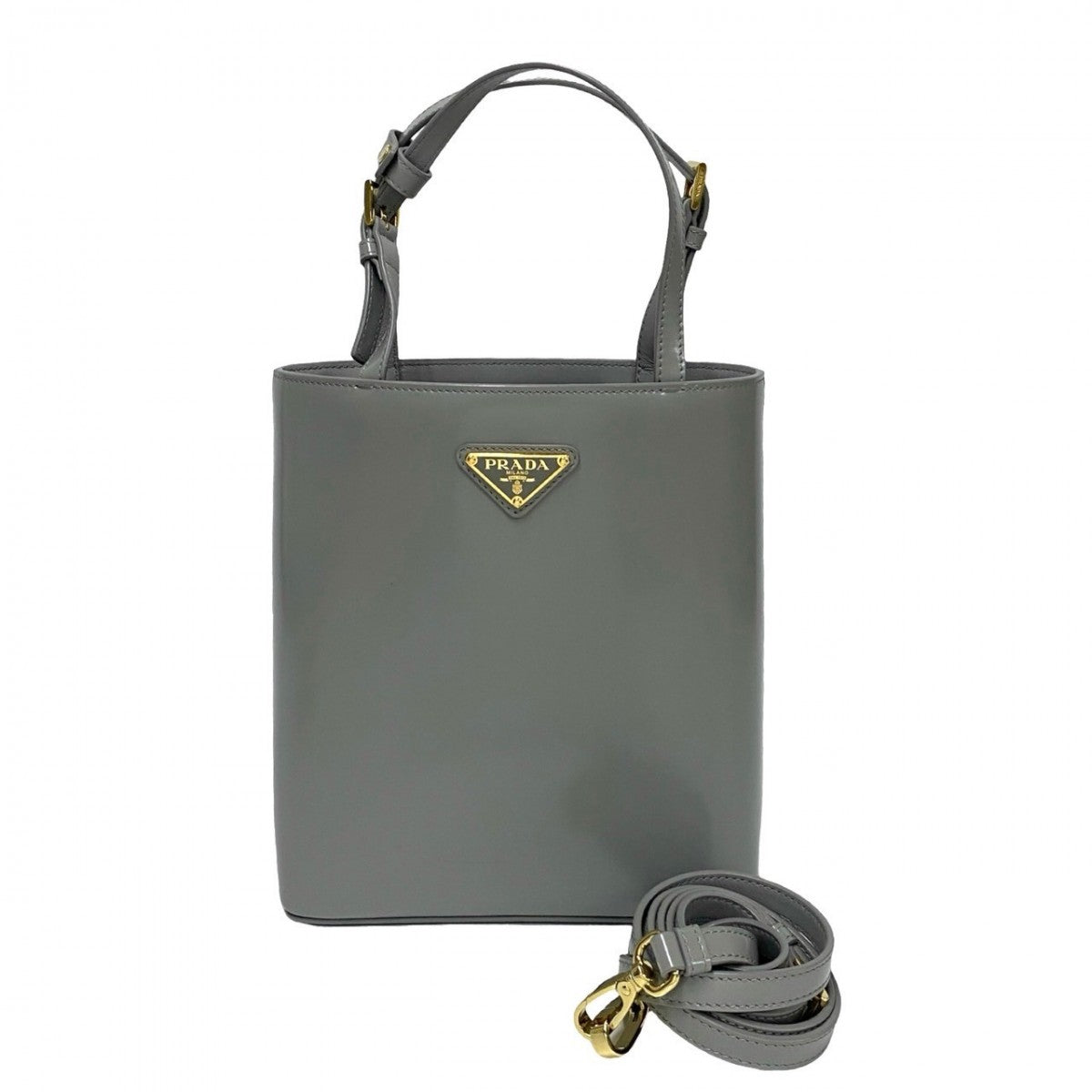 Shoulder Bag Gray Triangle Metal Women Leather Logo