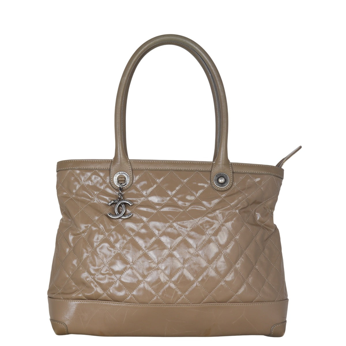 Chanel CC Patent Tote Canvas Brown Shoulder Bag