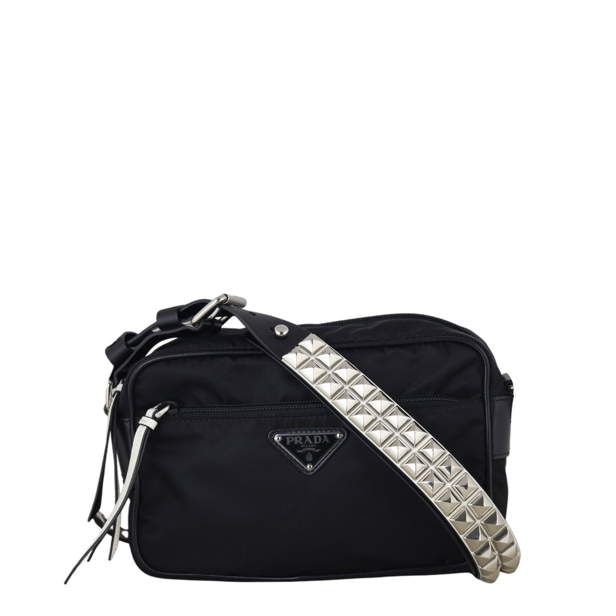 Prada Crossbody Bag Tessuto Vela Studded Shoulder Bag Nylon Black
