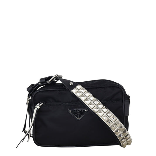 Prada Crossbody Bag Tessuto Vela Studded Shoulder Bag Nylon Black