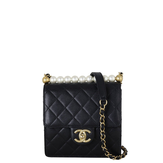 Chanel Chic Pearls Flap Bag Quilted Black Crossbody Bag