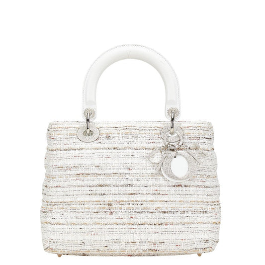 Dior Lady Cannage Tweed Handbag Leather Canvas Travel Bag