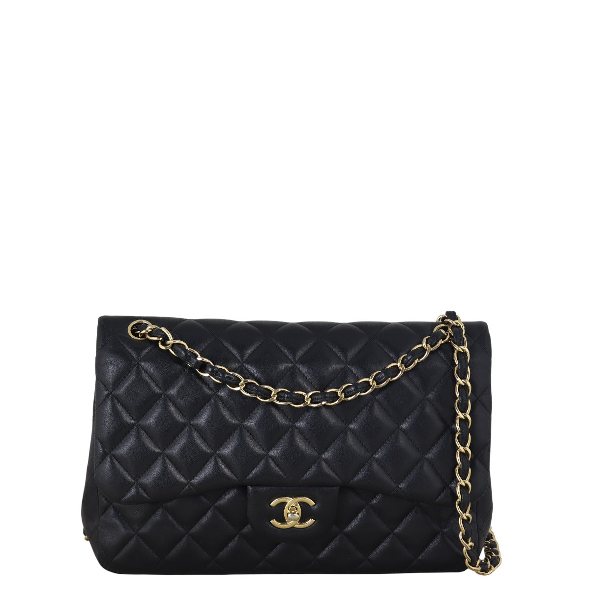Chanel Classic Double Jumbo Lambskin Handbag Quilted Black Crossbody Bag Jumbo 15082025