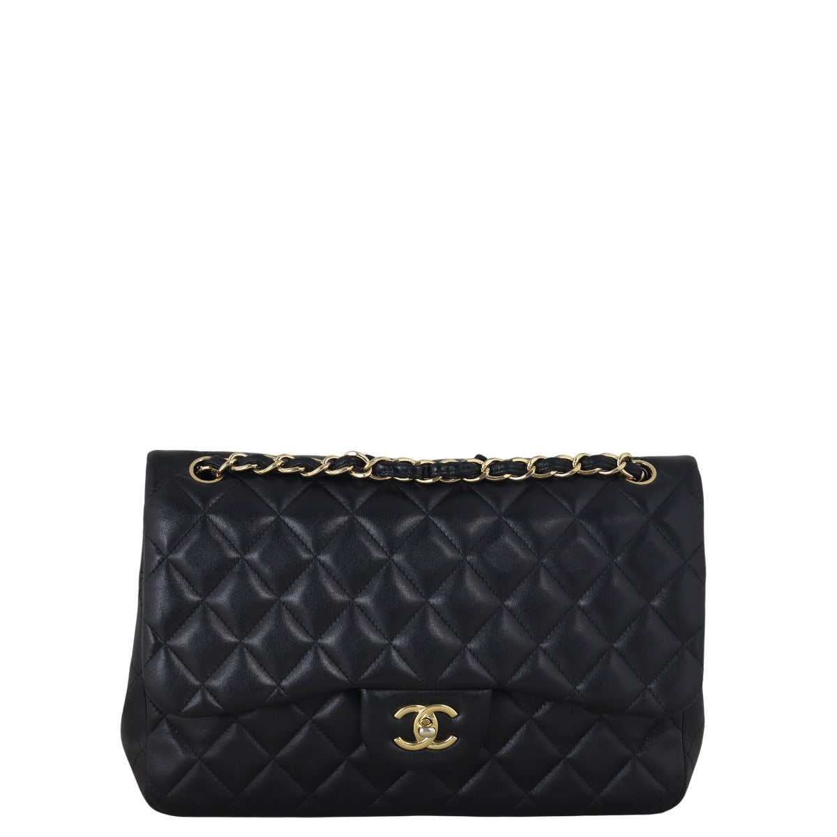 Chanel Classic Double Jumbo Lambskin Handbag Quilted Black Crossbody Bag Jumbo 15082025