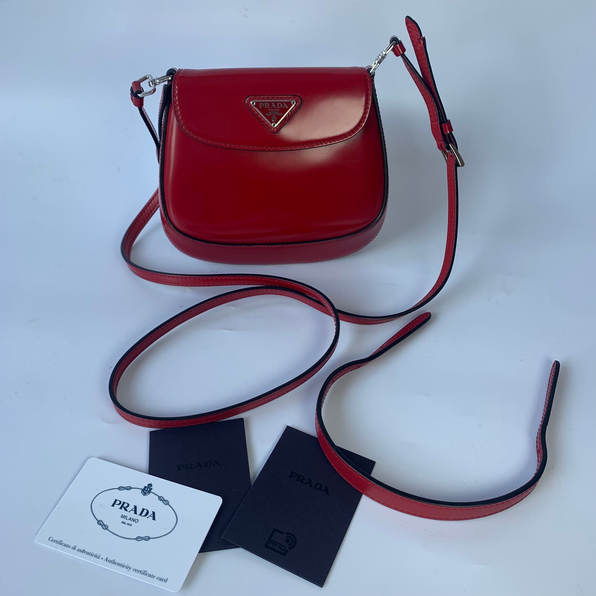 Prada Cleo Burgundy Shoulder Bag Leather Red