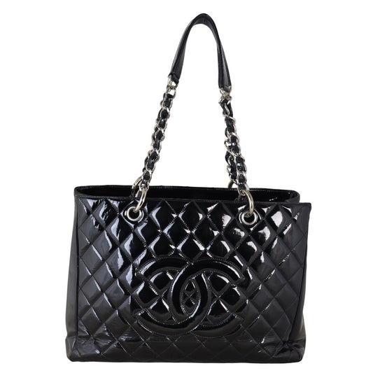 Chanel Grand Shopping Tote Patent Quilted Black Shoulder Bag