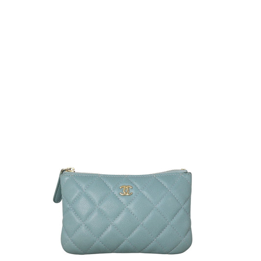 Chanel Classic O-Case Pouch Handbag Quilted Green Mini Bag