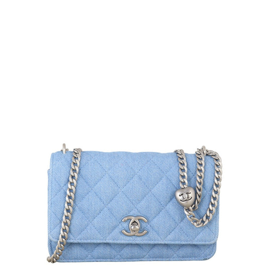 Chanel Pearl Crush Wallet on Handbag Quilted Blue Crossbody Bag