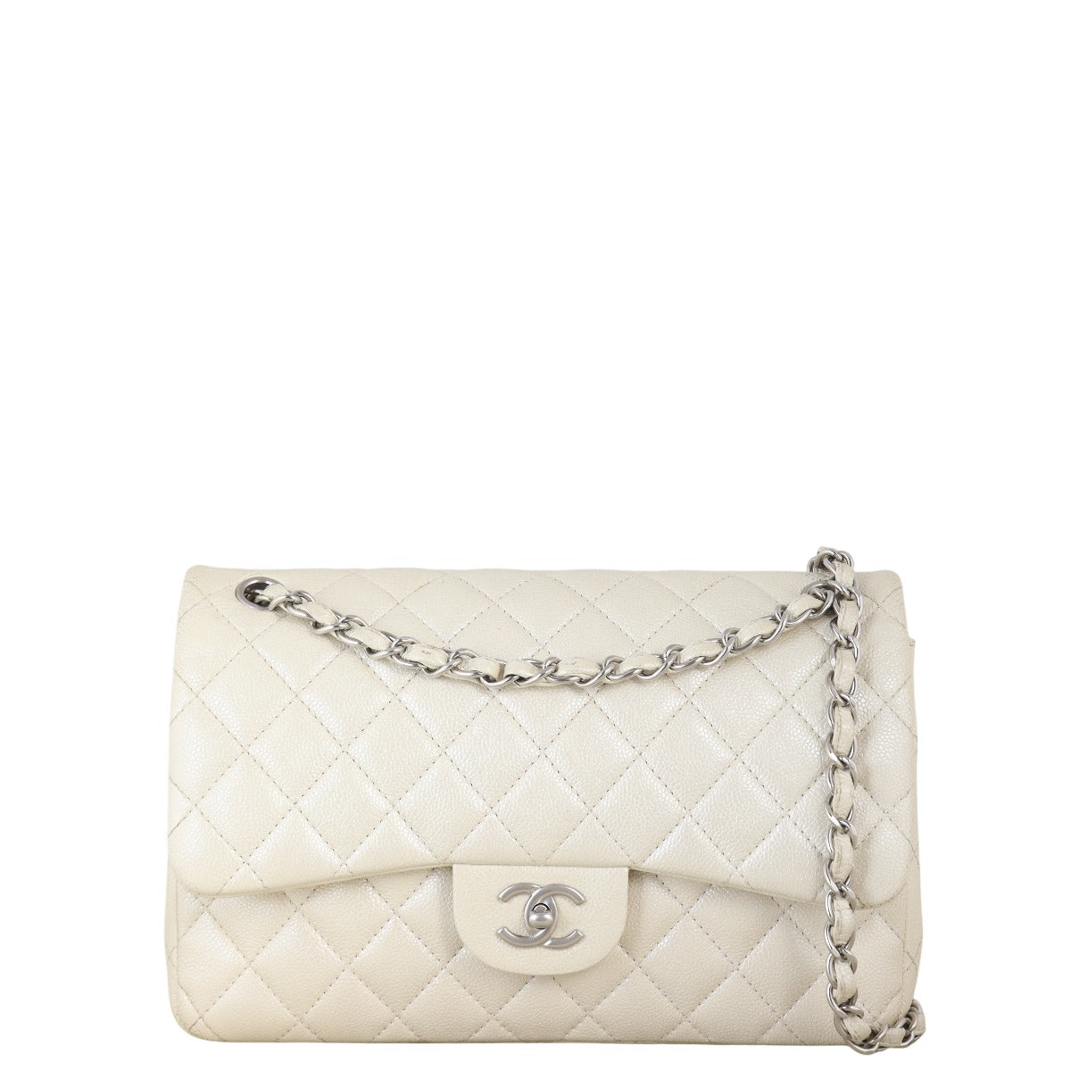 Chanel Classic Double Jumbo Caviar Handbag Quilted White Crossbody Bag