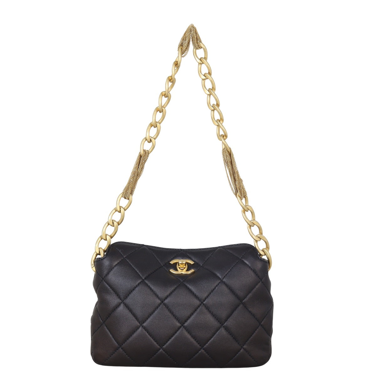 Chanel CC Lambskin Hobo Quilted Black Hobo Bag