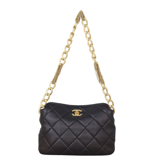 Chanel CC Lambskin Hobo Quilted Black Hobo Bag