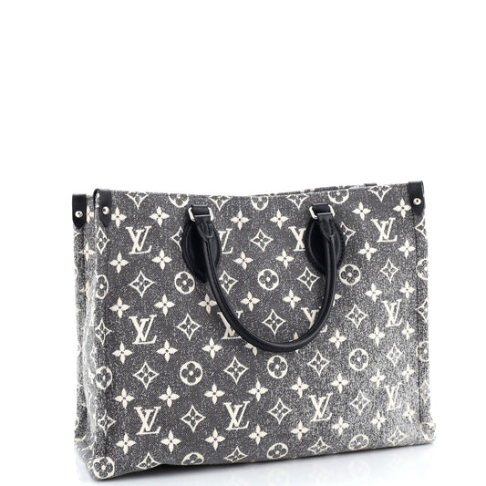 Louis Vuitton Onthego Tote Jacquard Mm Denim Monogram Shoulder Bag