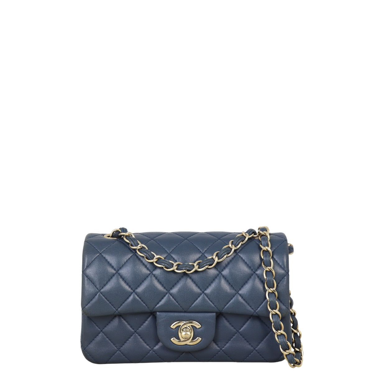 Chanel Classic Flap Mini Rectangular Bag Lambskin Quilted Blue Crossbody Bag