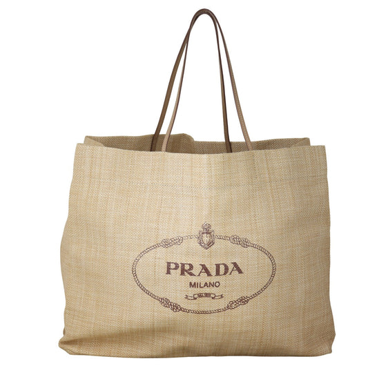 Prada Tote Handbag Raffia Logo Tote Bag