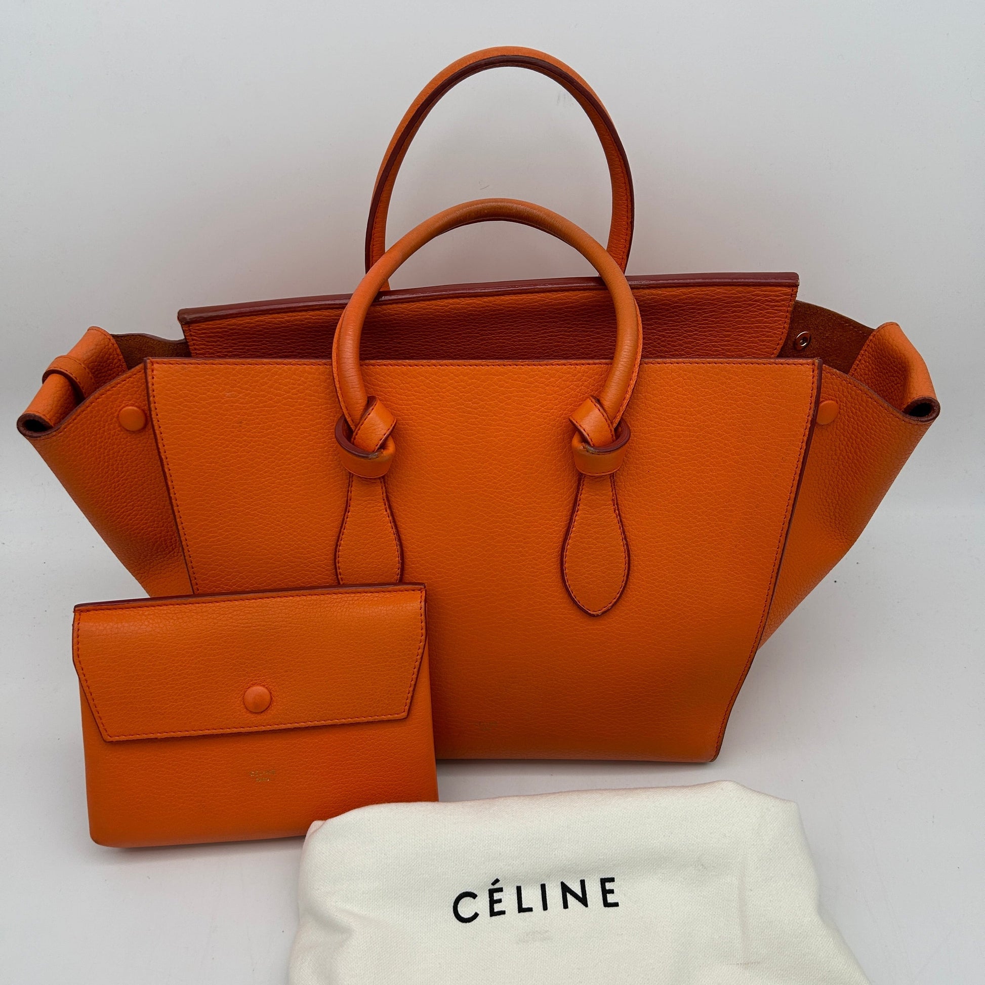 Luxury Tie Knot Orange Tote Bag Leather