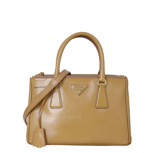 Prada Saffiano Vernice Galleria Double Zip Tote Handbag Mini Tote Bag
