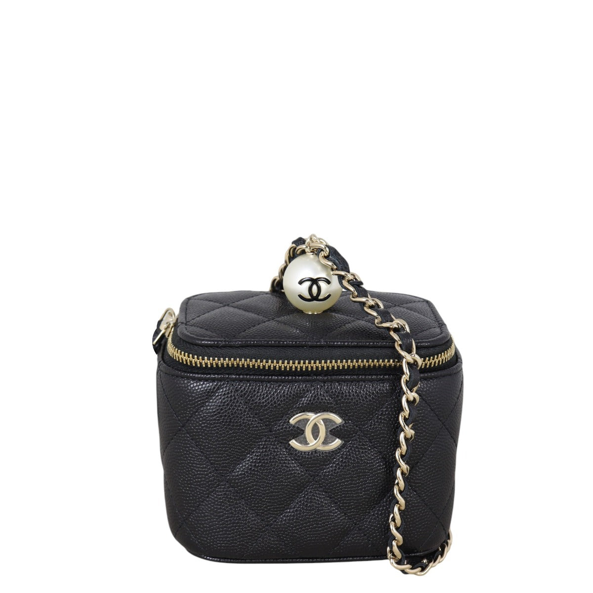 Chanel Pearl on Top Vanity Case Chain Bag Quilted Black Mini Bag