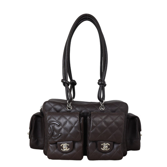Chanel Ligne Cambon Reporter Bag Quilted Brown Shoulder Bag