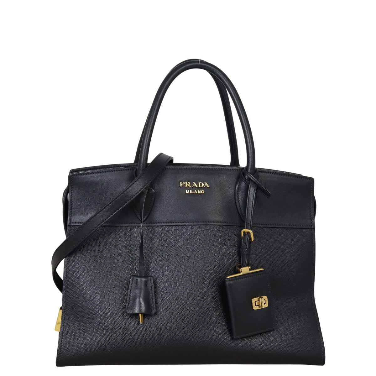 Prada Tote Bag City Calf Esplanade Saffiano Black Shoulder Bag