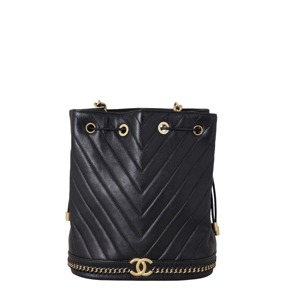 Chanel Paris Cosmopolite Bag Chevron Black Bucket Crossbody Bag