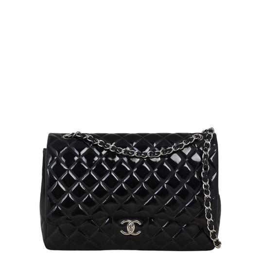 Chanel Classic Double Maxi Patent Handbag Quilted Black Shoulder Bag