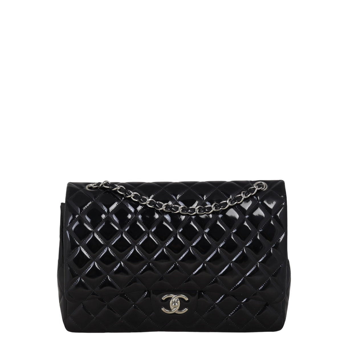 Chanel Classic Double Maxi Patent Handbag Quilted Black Shoulder Bag