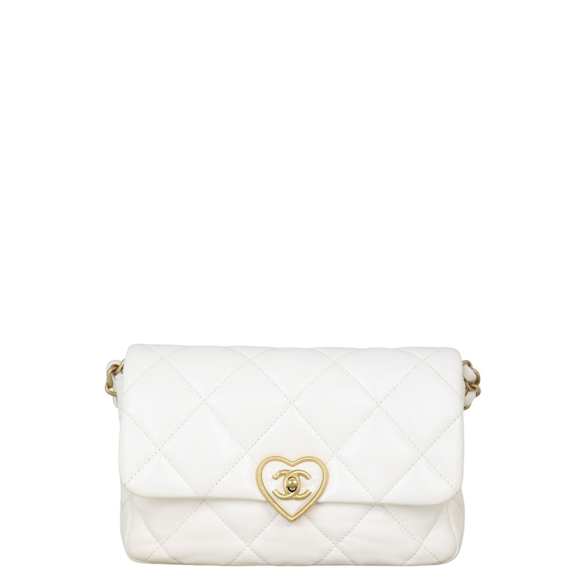 Chanel Coco CC Love Heart Flap Bag Quilted White Shoulder Bag