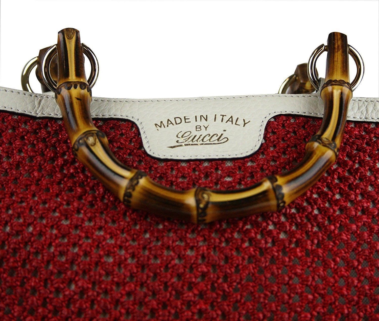 Gucci Straw Bamboo Handle Shopper Tote Trim Final Red Large Tote Bag